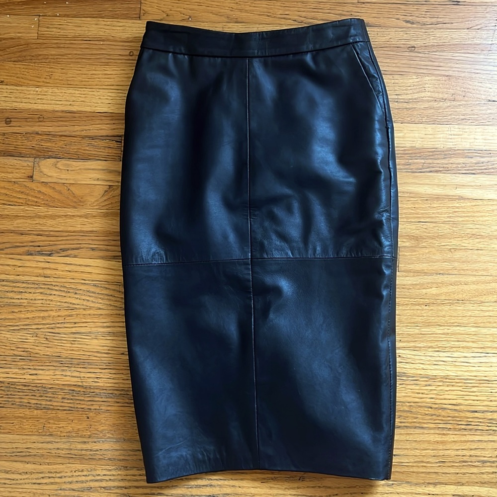 Black genuine leather pencil skirt with pockets